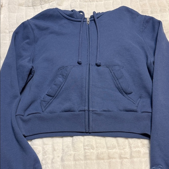 Hollister Blue cropped Hoodie Sweatshirt - Picture 3 of 4